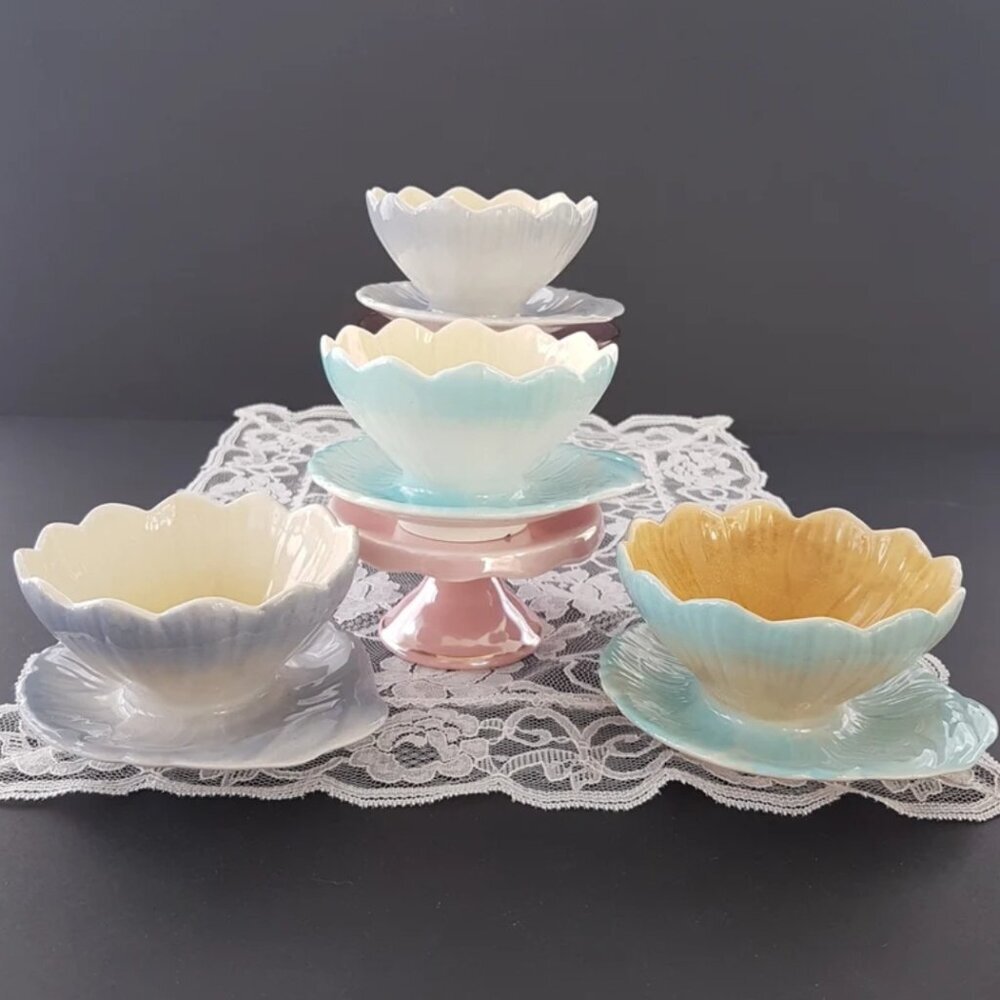 Royal Winton Grimwades LOTUS FLOWER Bowls, Set of 4 Flower Shaped Bowls, 1930s